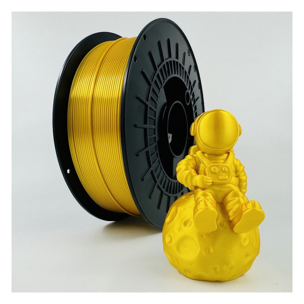 Filament 3D PLA SILK– Diâmetro 1,75mm – Bobine 1kg – Cor Silk Ouro Filament 3D PLA SILK– Diâmetro 1,75mm – Bobine 1kg – Cor Silk Ouro